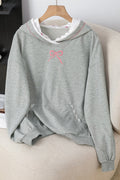 Bow Accent Hoodie with Lace Detailing
