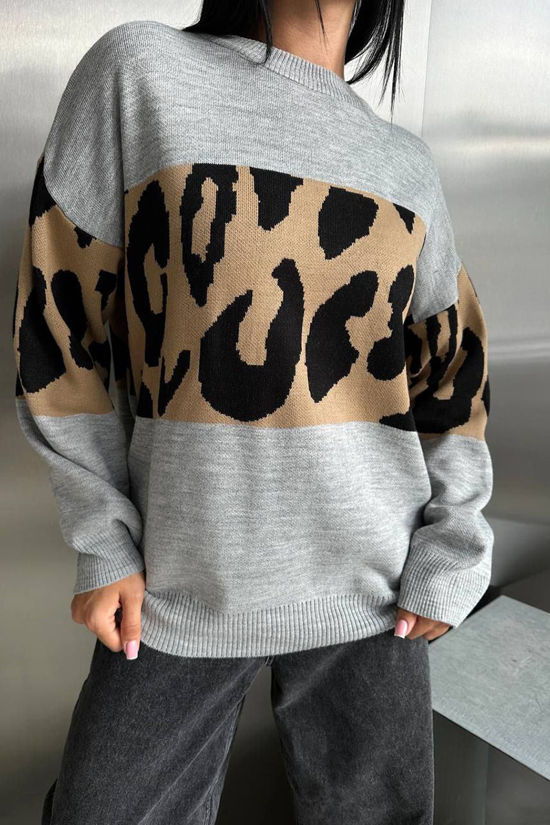 Animal Print Colorblock Sweatshirt