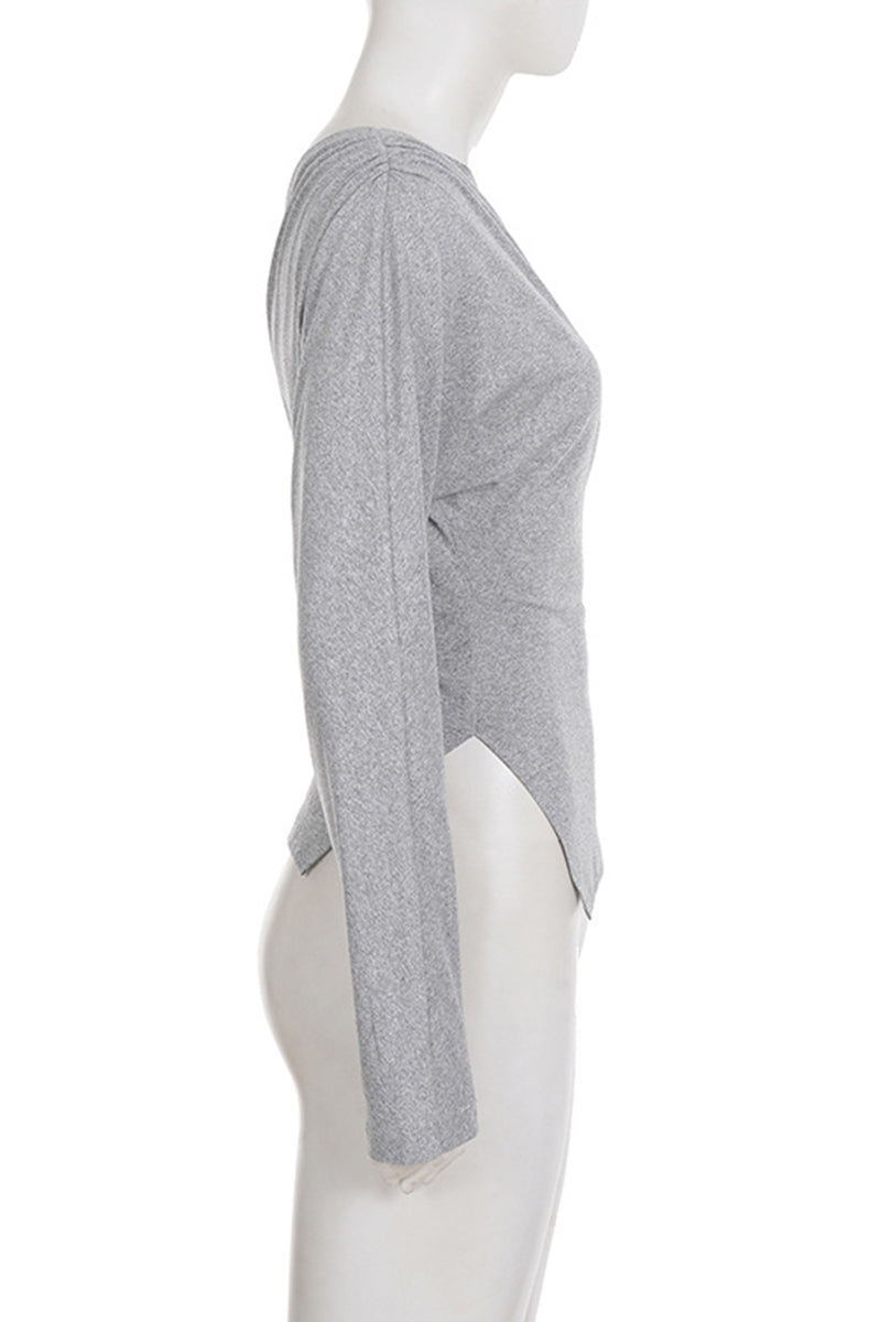 Asymmetric Long Sleeve Bodycon Top
