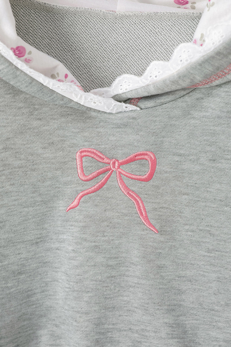 Bow Accent Hoodie with Lace Detailing
