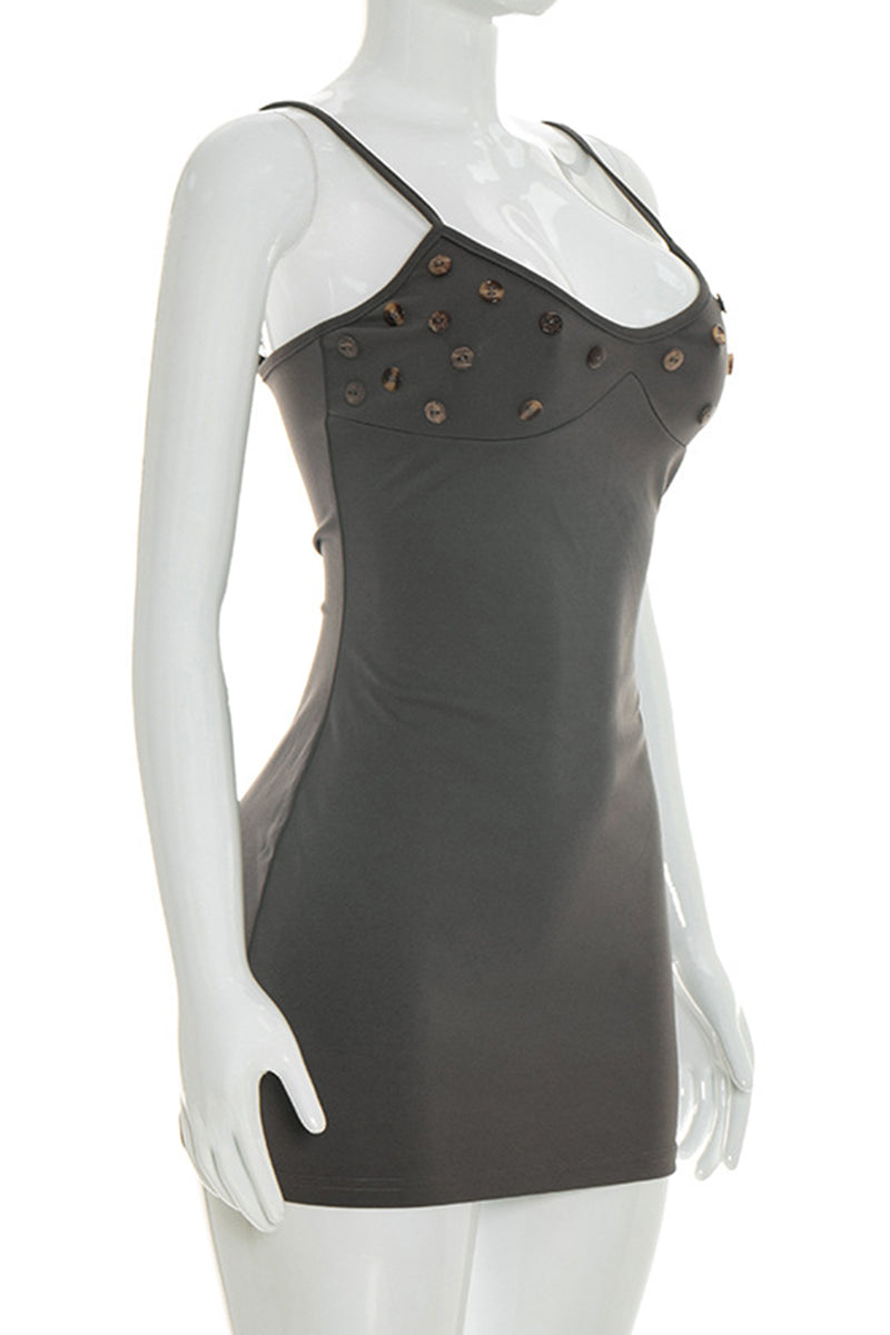 Button-Detail Sleeveless Bodycon Dress