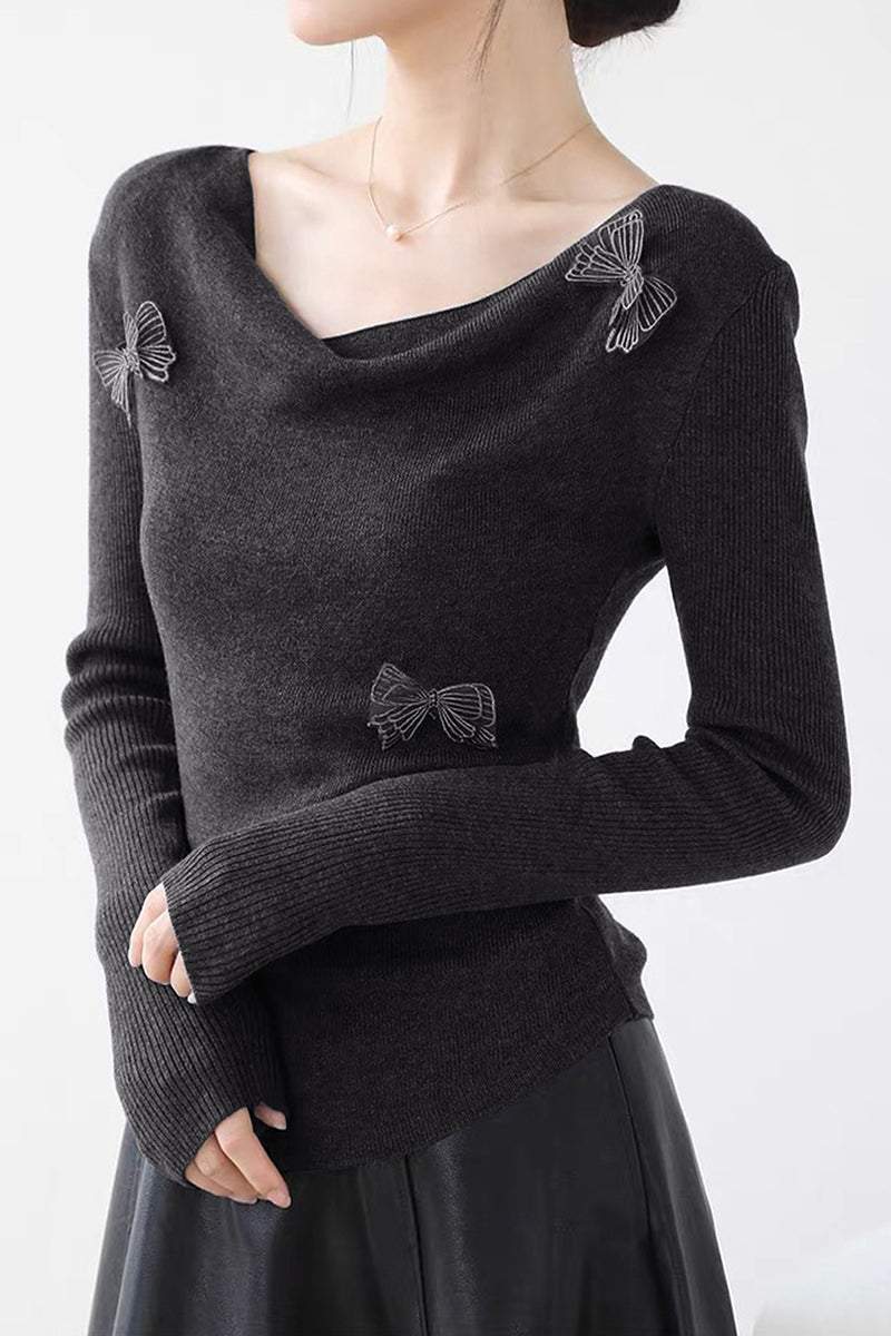 Butterfly Embellished Long Sleeve Top