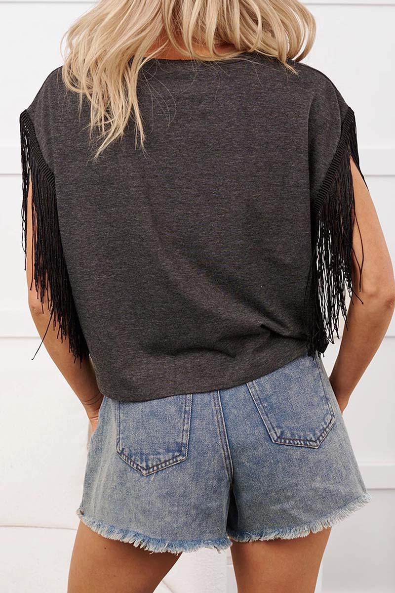 Boot Print Fringe Sleeve T-shirt
