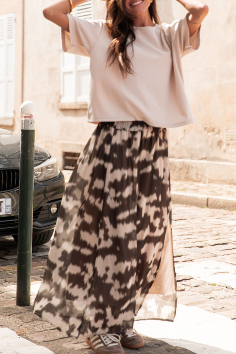 Abstract Print Midi Skirt with Side Slits
