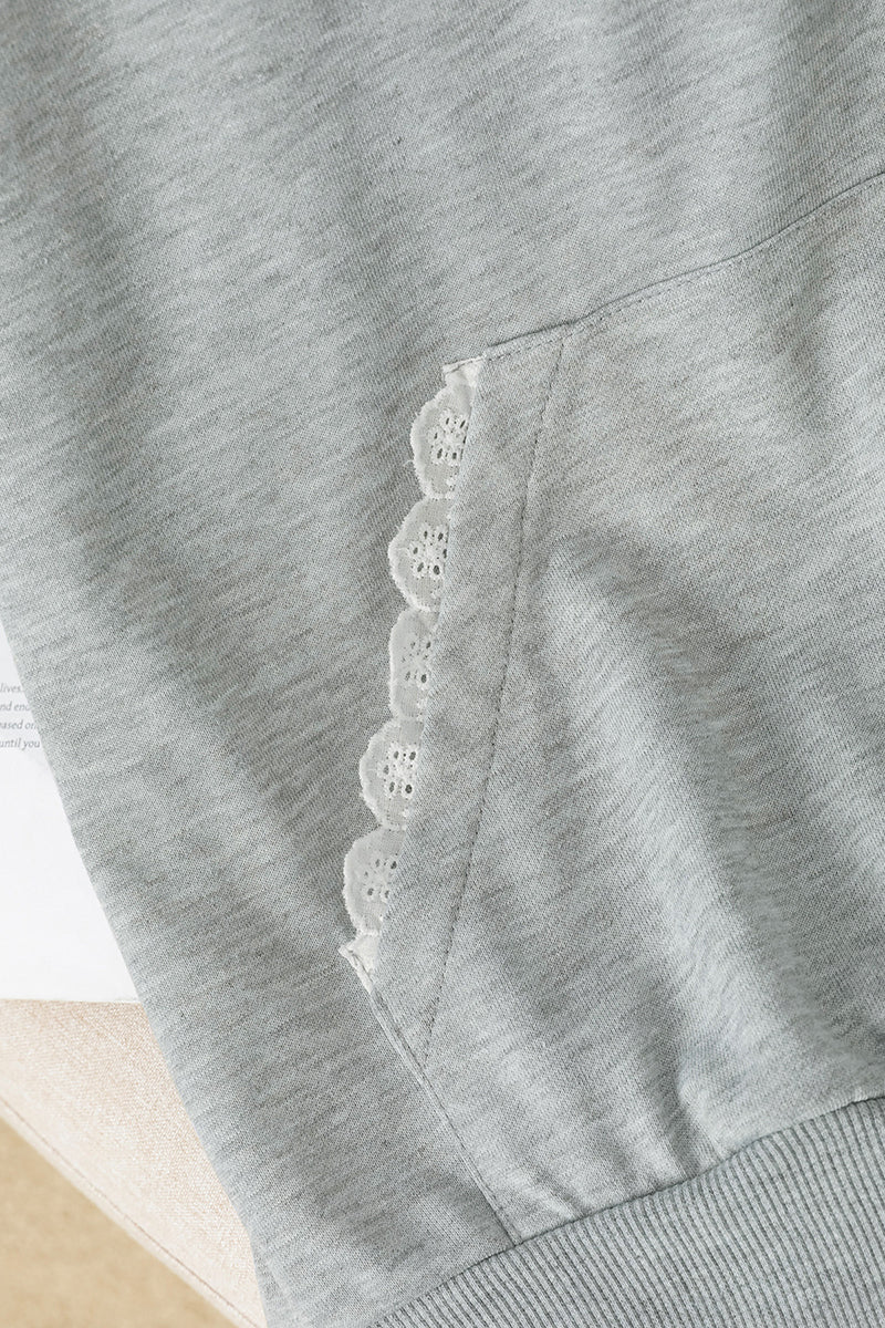 Bow Accent Hoodie with Lace Detailing