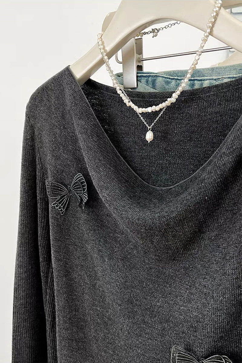 Butterfly Embellished Long Sleeve Top