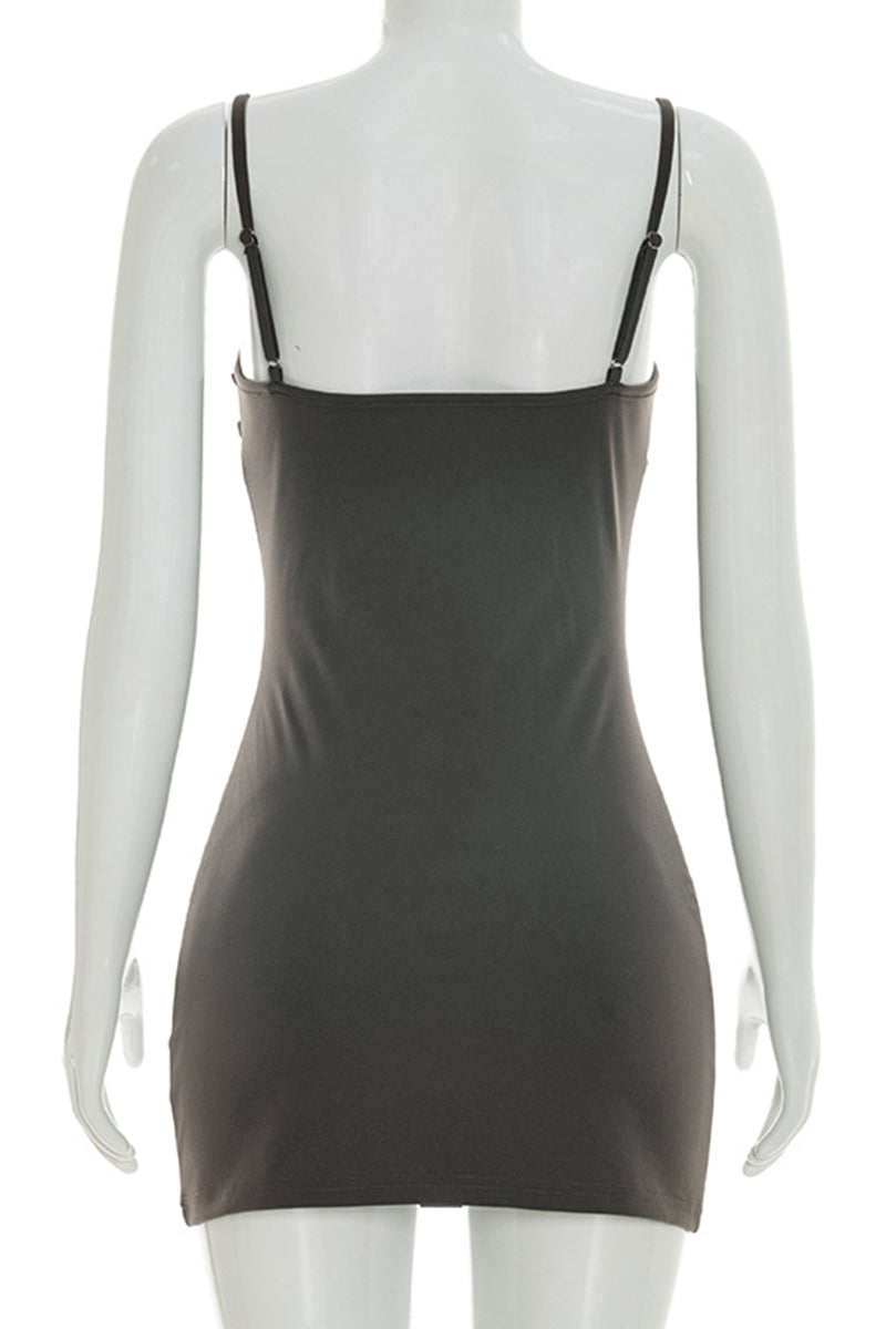 Button-Detail Sleeveless Bodycon Dress