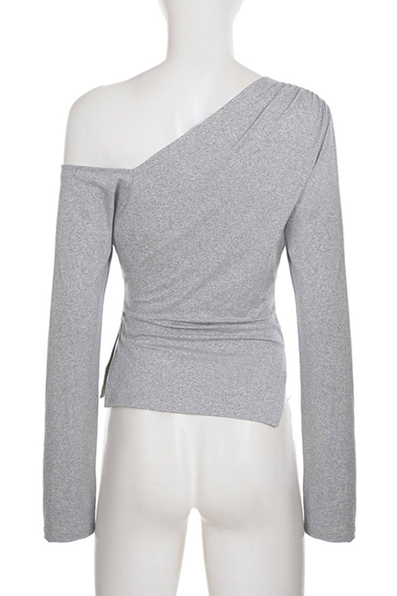 Asymmetric Long Sleeve Bodycon Top