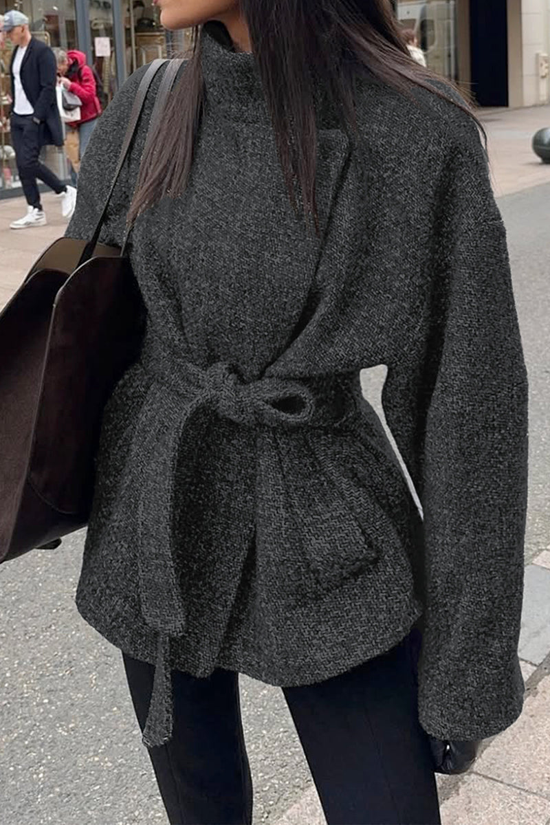 Belted Lapel Collar Blazer Jacket