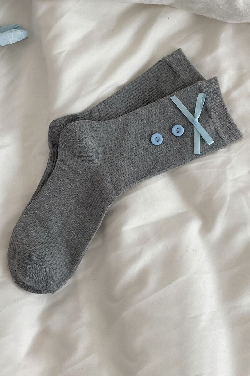 Button Bow Decorated Socks