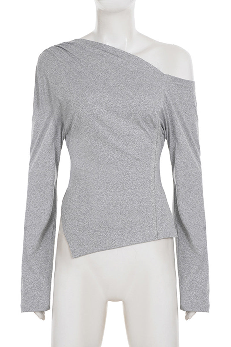 Asymmetric Long Sleeve Bodycon Top