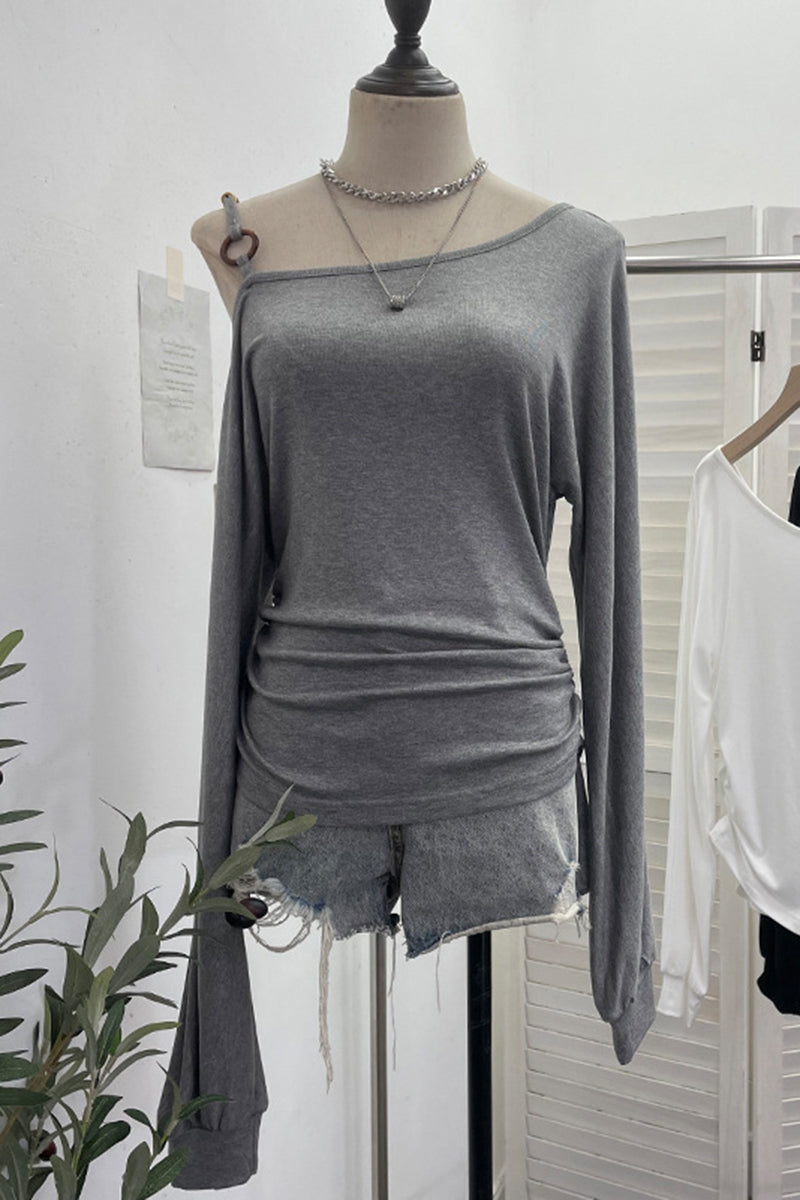Asymmetrical Off-Shoulder Long Sleeve Top