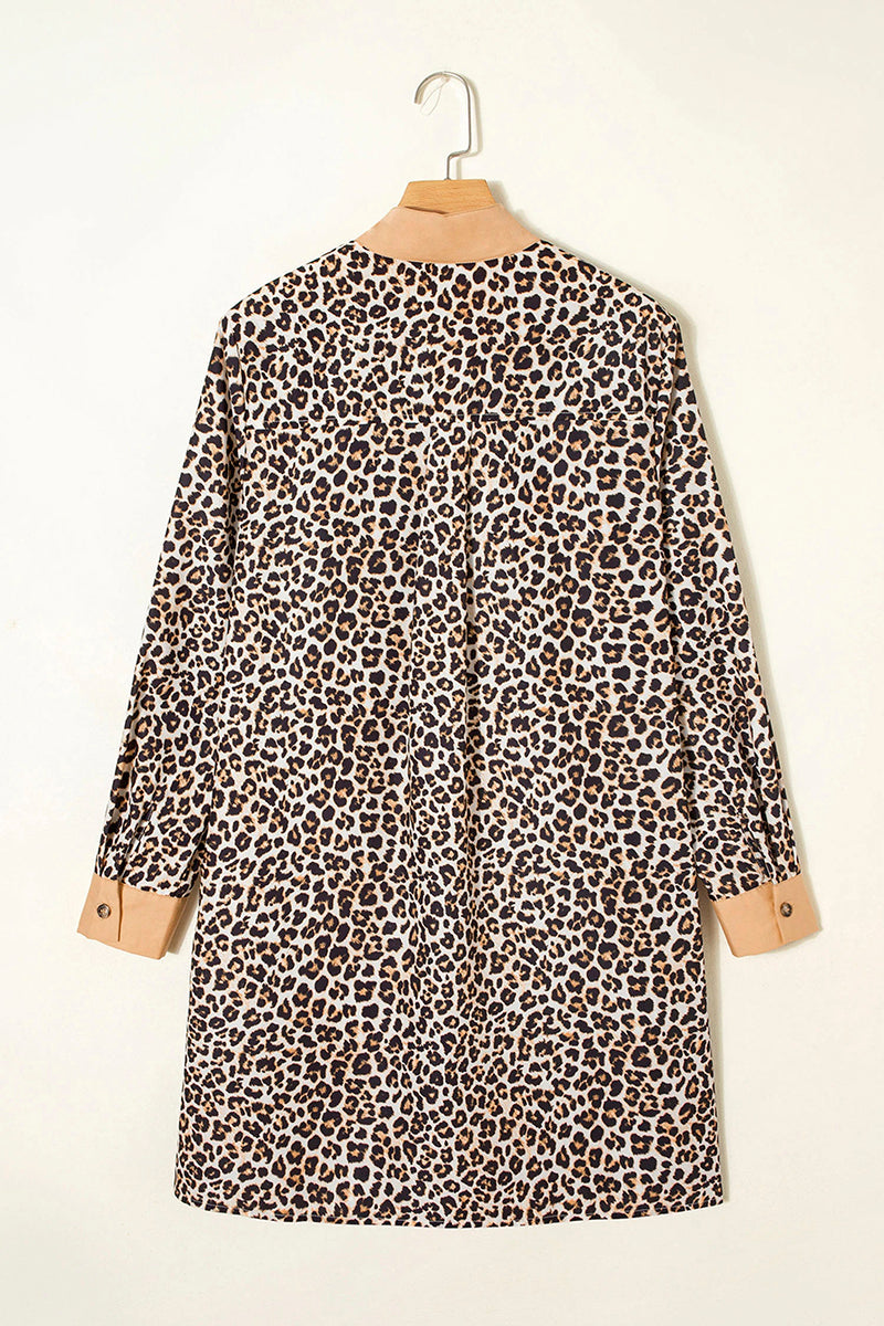 Button Collar Leopard Print Dress