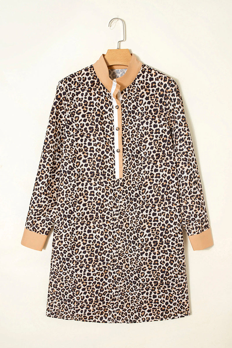 Button Collar Leopard Print Dress