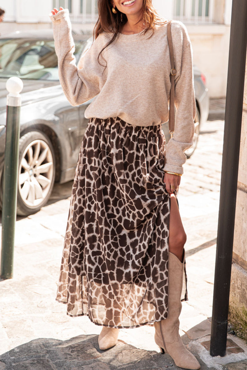 Abstract Print Midi Skirt with Side Slits