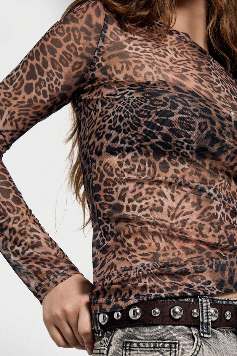 Animal Print Long Sleeve Bodycon Top