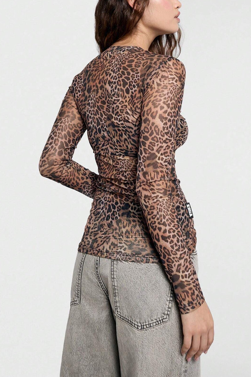Animal Print Long Sleeve Bodycon Top