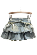 Bow-Adorned Frill Denim Skirt