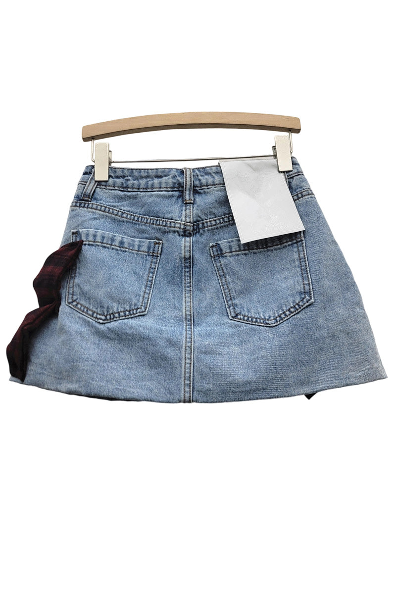 Bow-Accent Denim Skirt