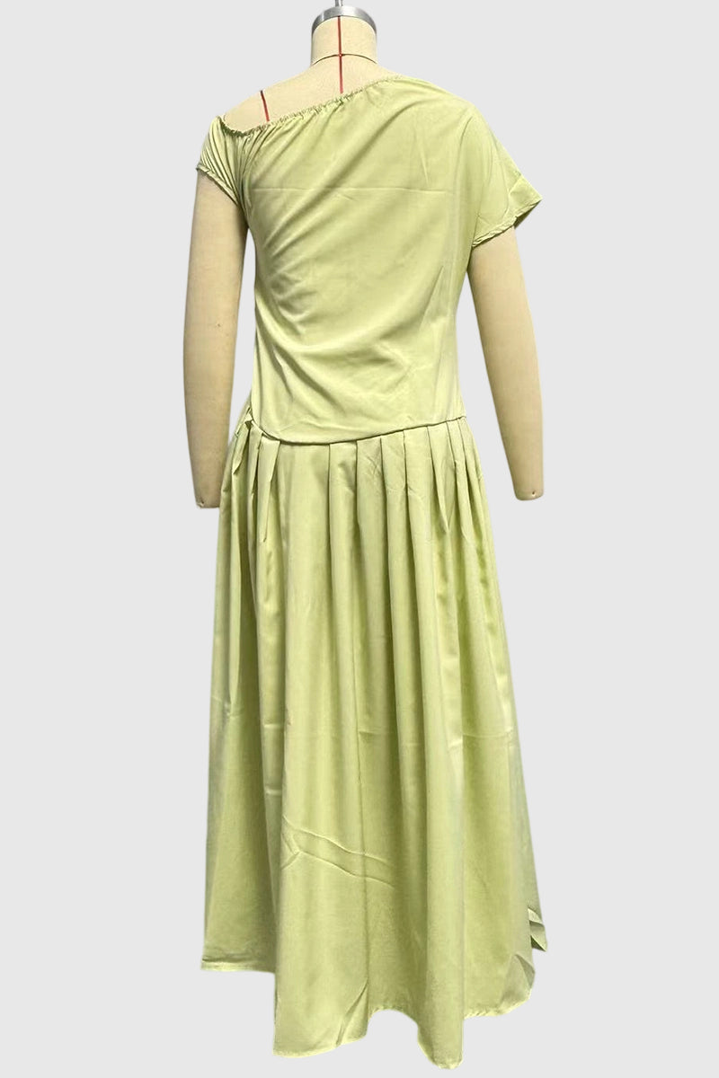 Asymmetrical Neck Pleated Midi Dress