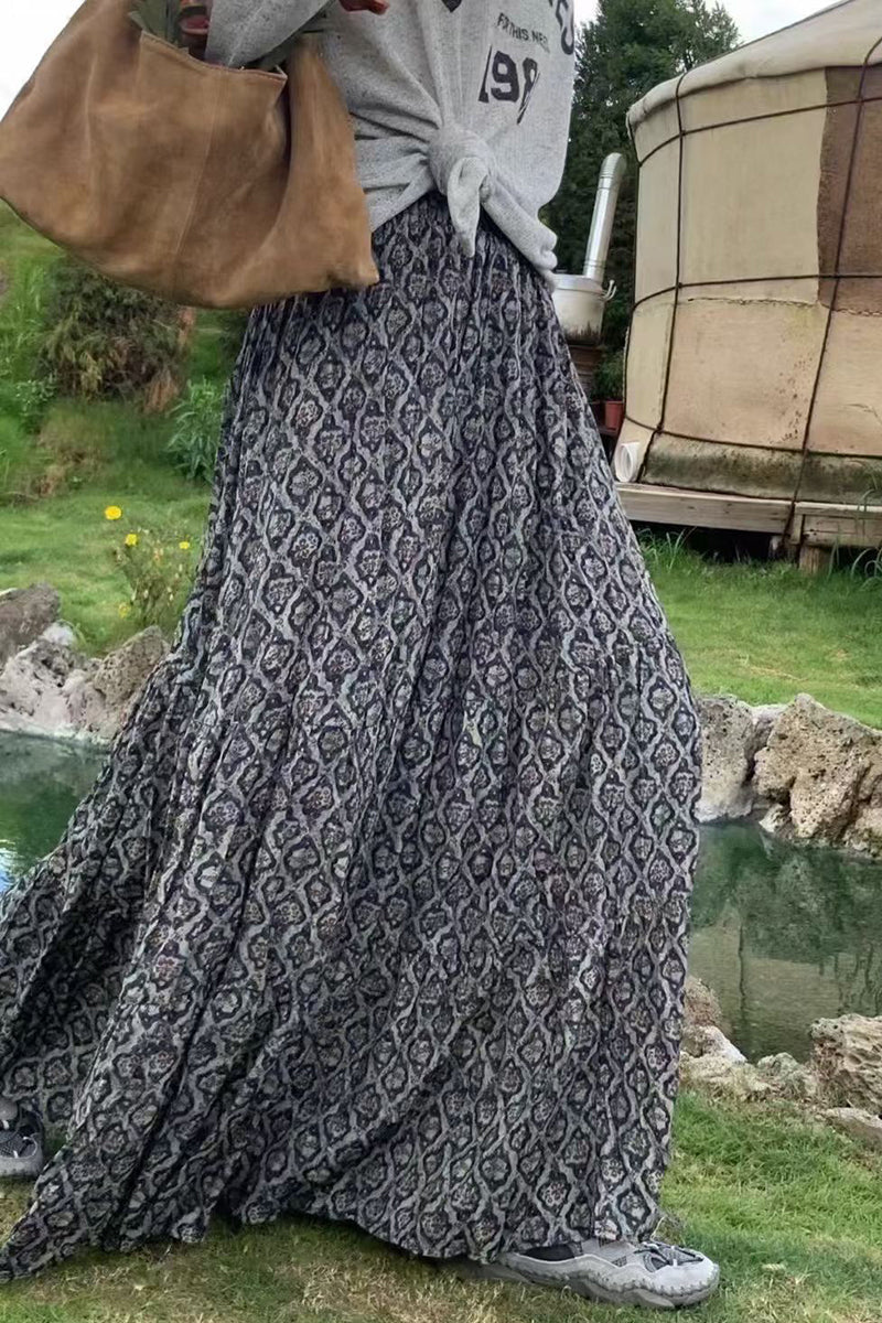 Bohemian Printed Midi Skirt