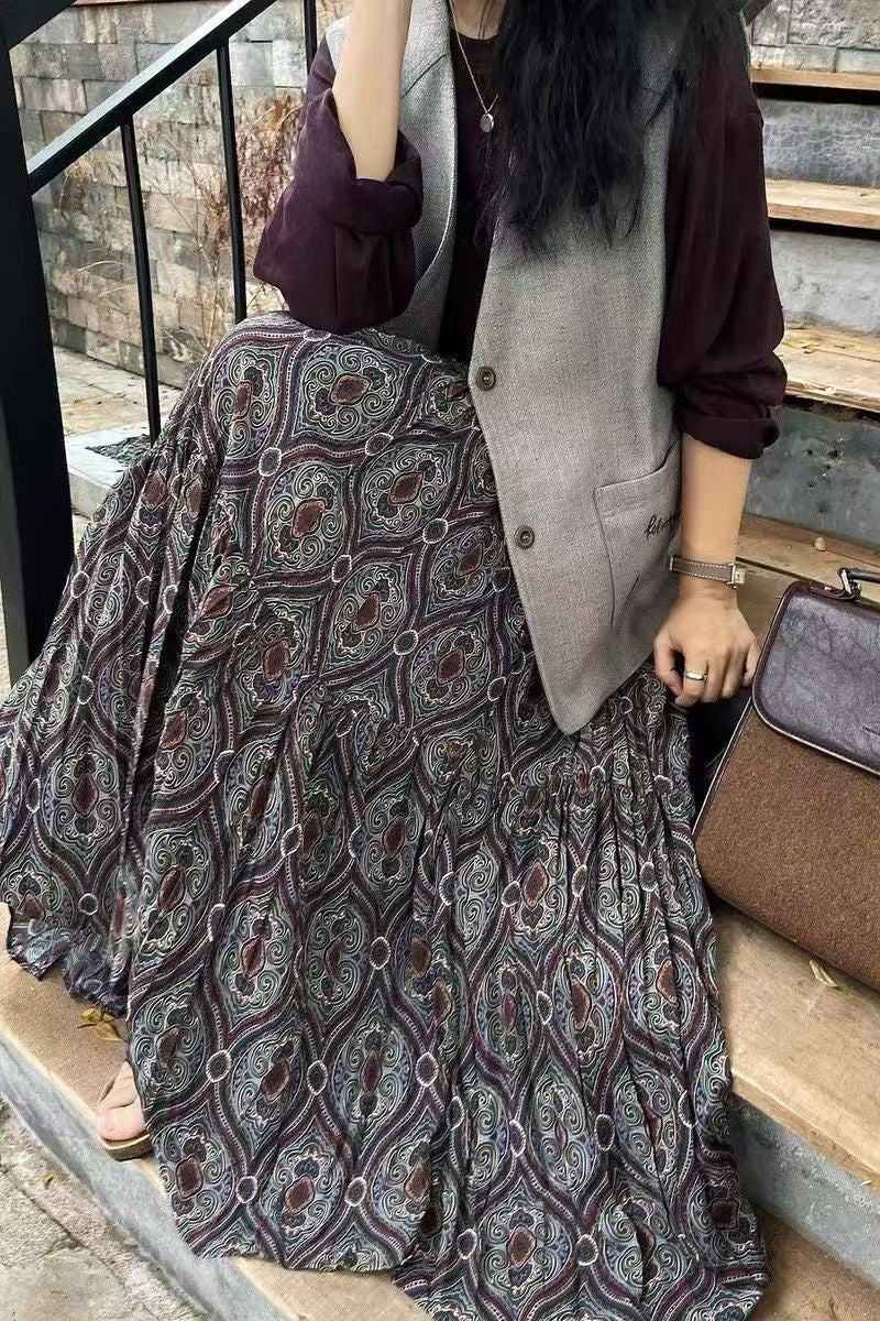 Bohemian Patterned Midi Skirt