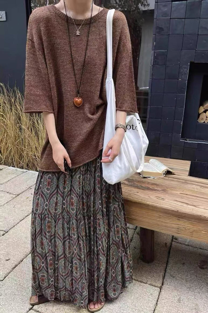 Bohemian Patterned Midi Skirt
