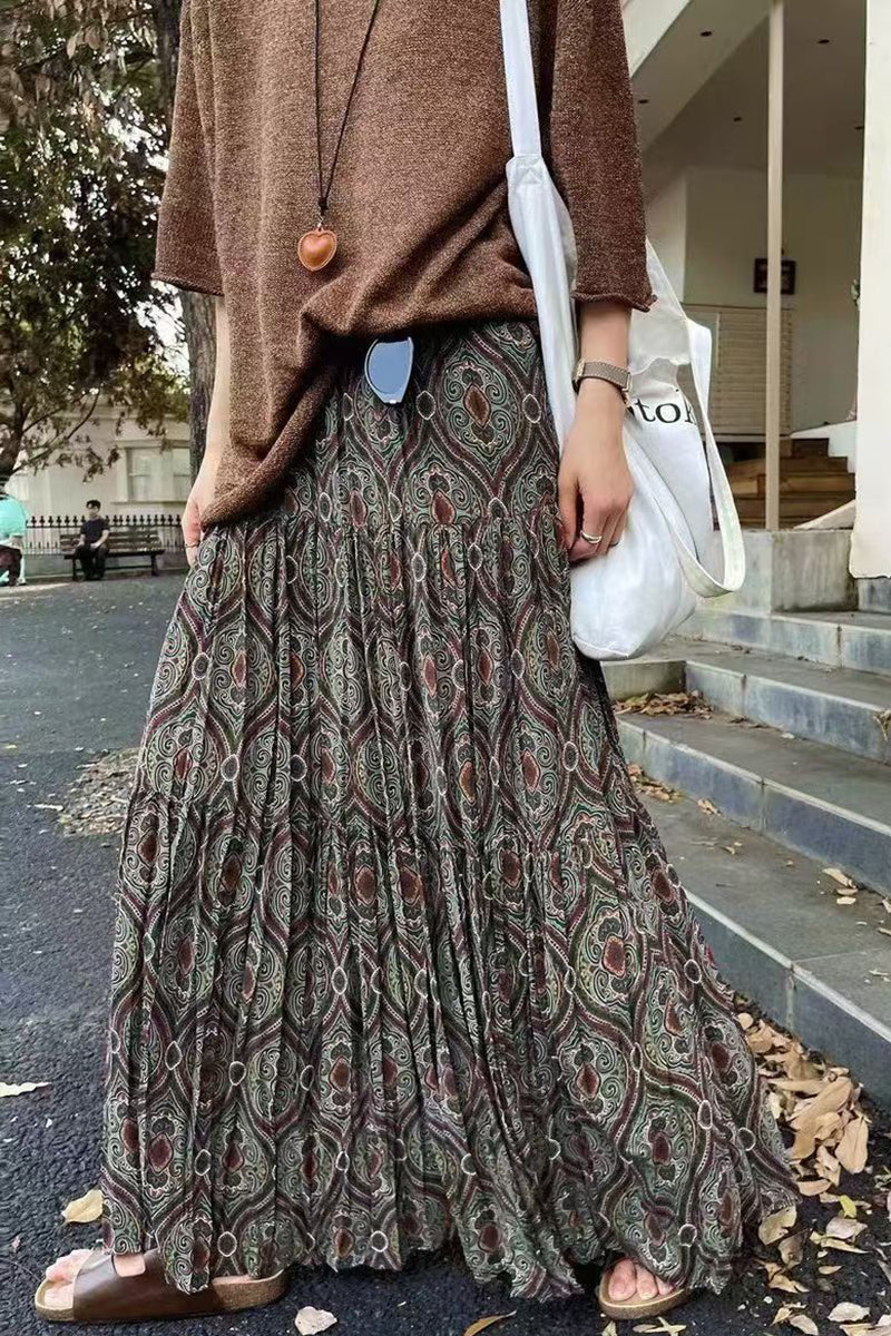 Bohemian Patterned Midi Skirt