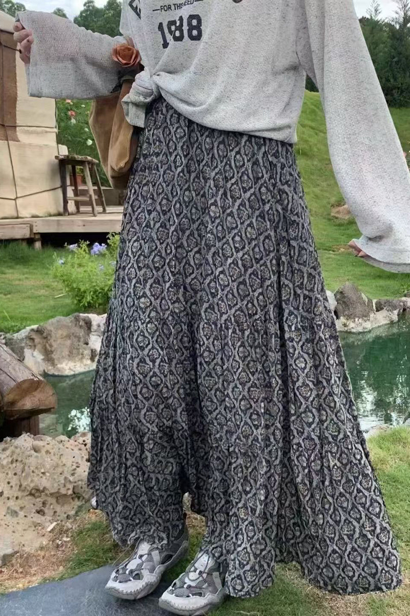 Bohemian Printed Midi Skirt