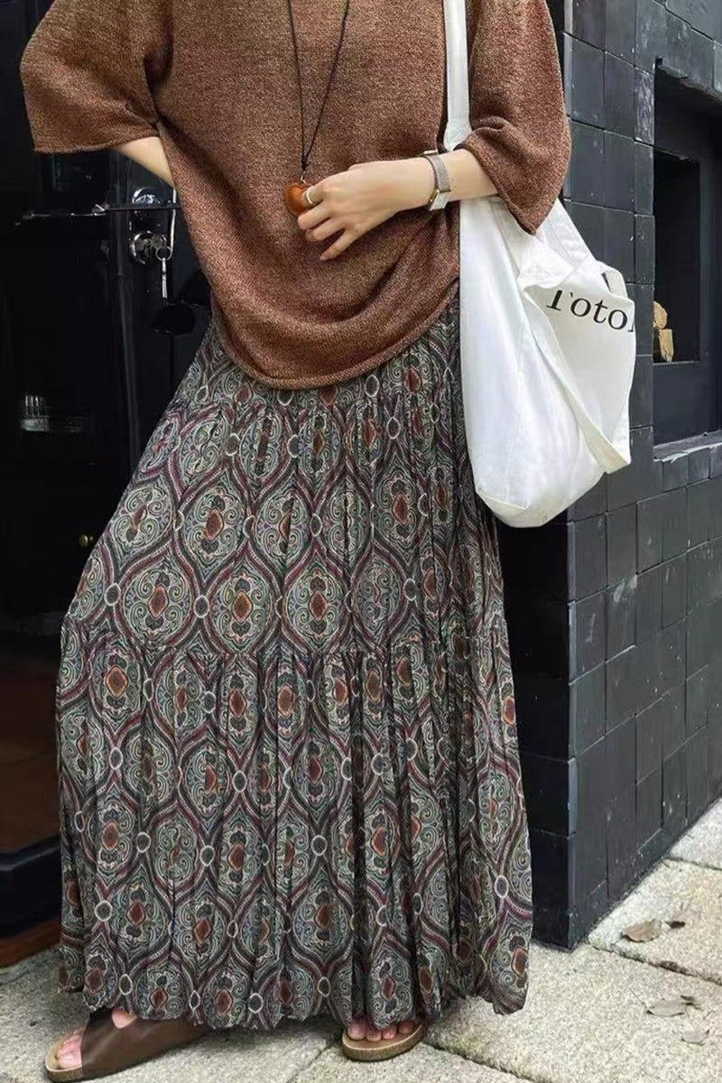 Bohemian Patterned Midi Skirt