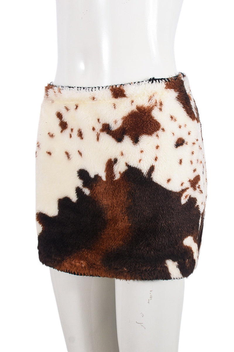 Animal Print Faux Fur Mini Skirt