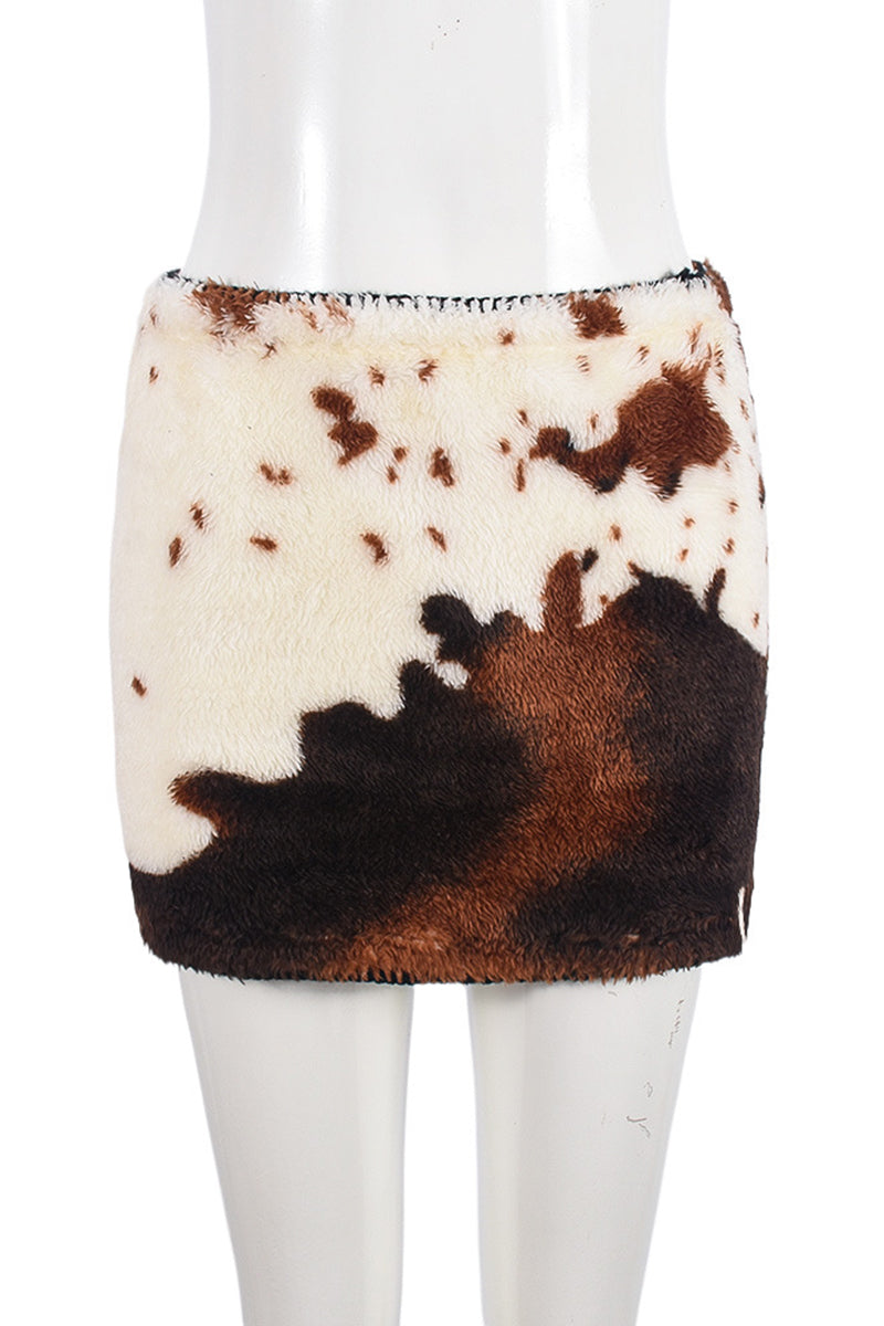 Animal Print Faux Fur Mini Skirt
