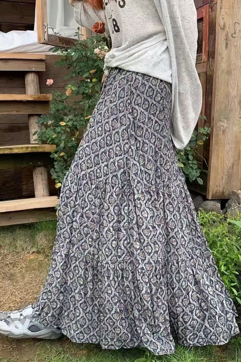 Bohemian Printed Midi Skirt