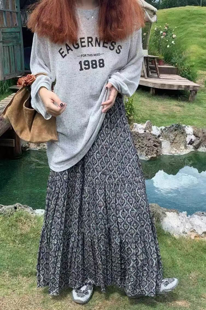 Bohemian Printed Midi Skirt