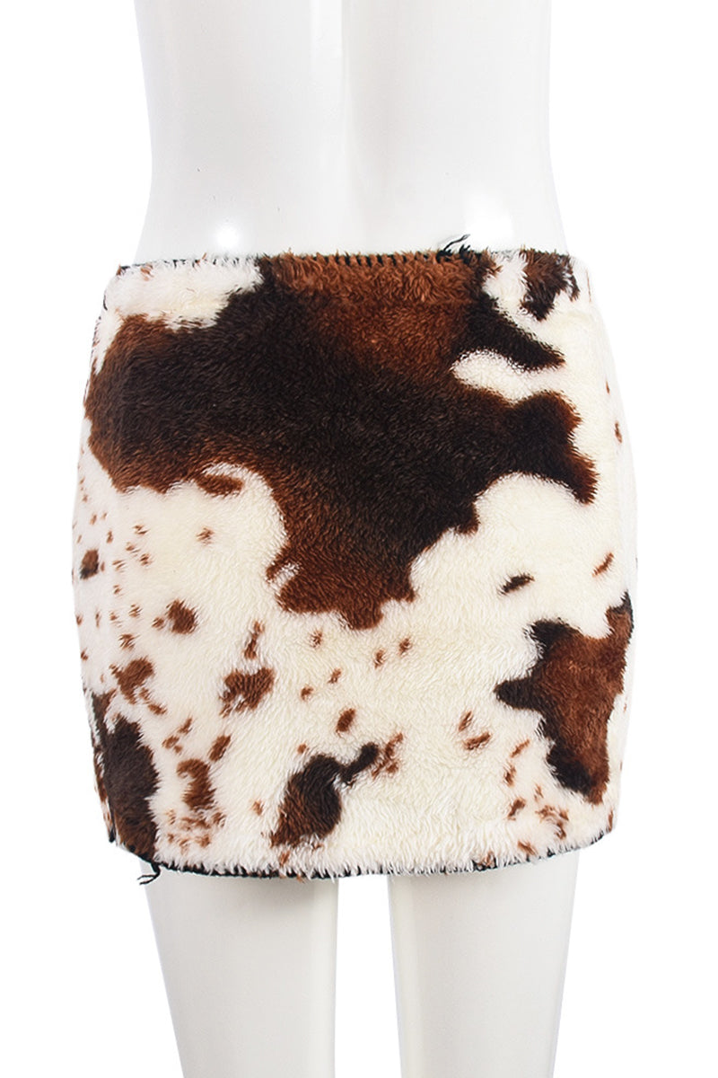 Animal Print Faux Fur Mini Skirt