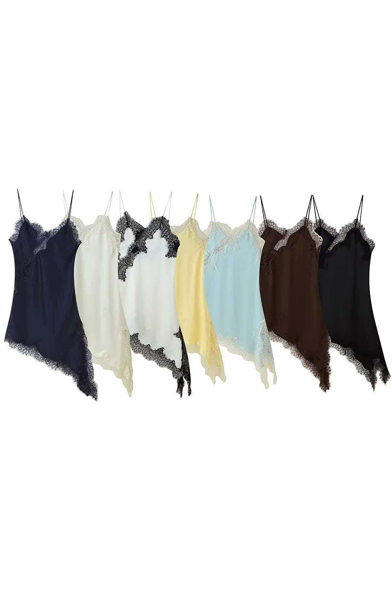 Asymmetrical Lace Hem Stylish Slip Dress