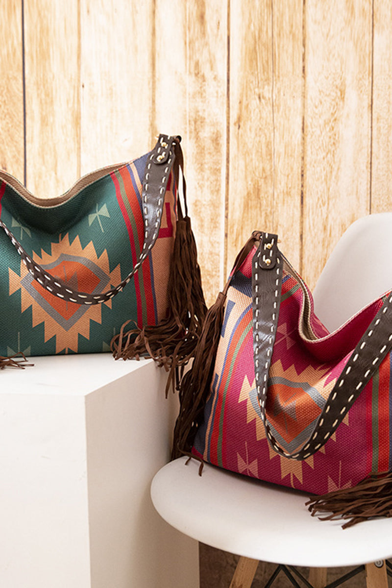Boho Fringe Patterned Shoulder Bag