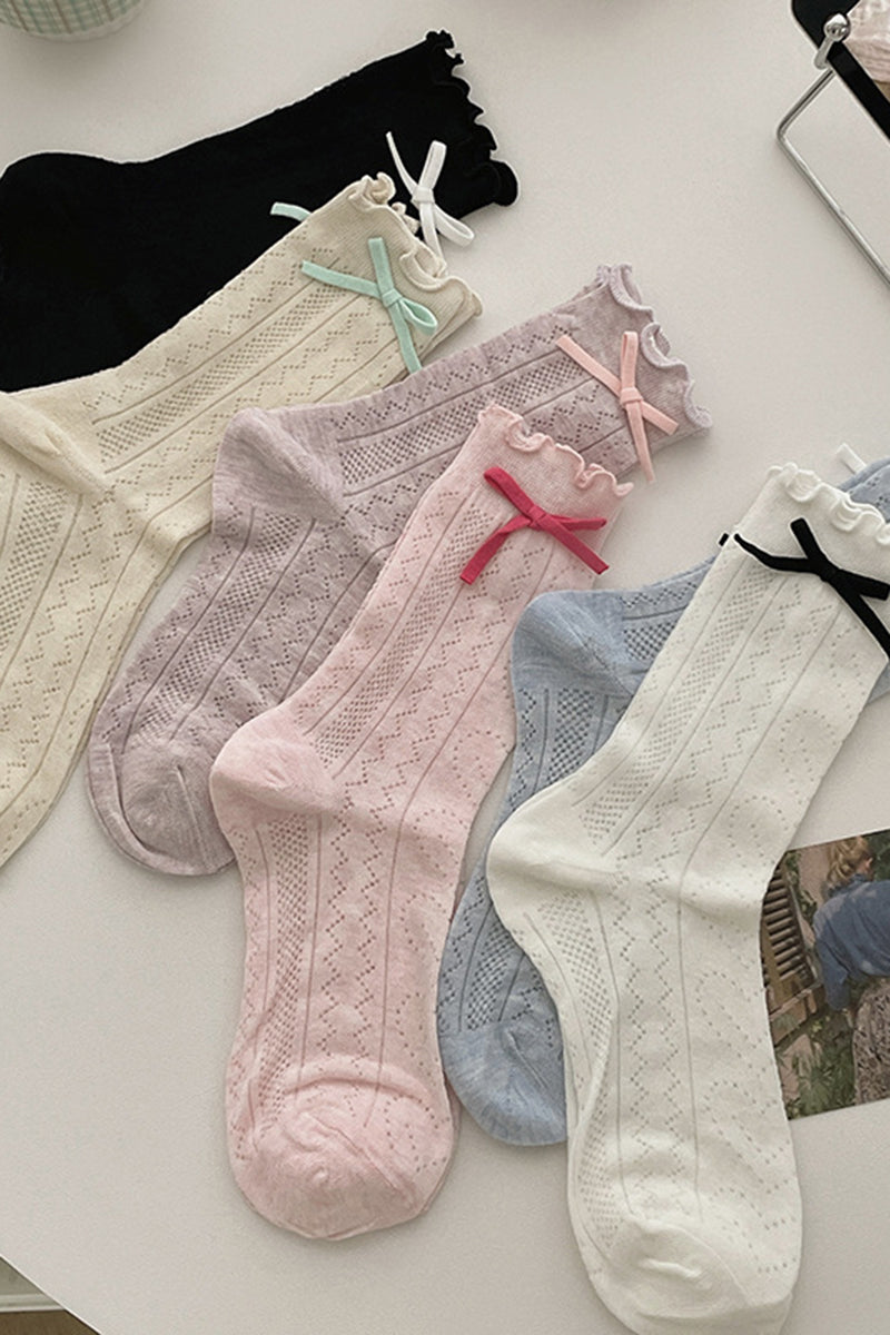 Bow Accent Ruffled Knee-High Socks