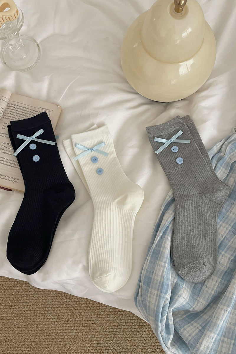 Button Bow Decorated Socks
