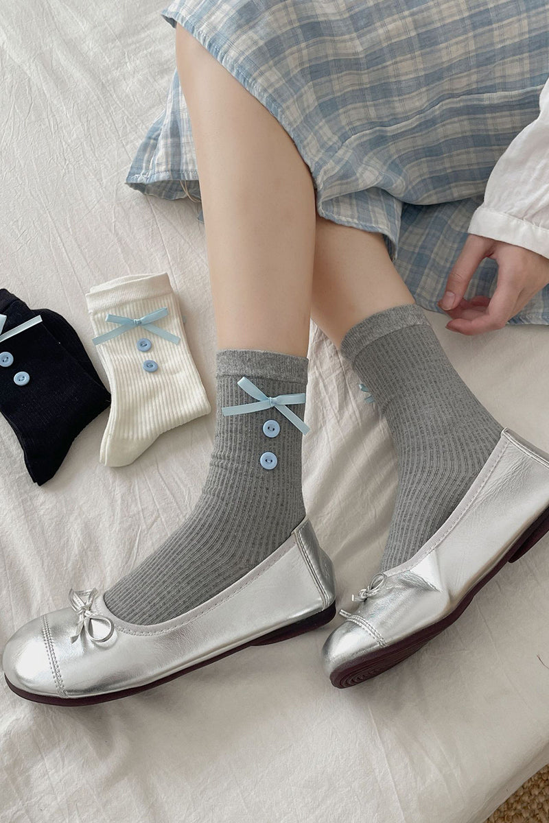 Button Bow Decorated Socks