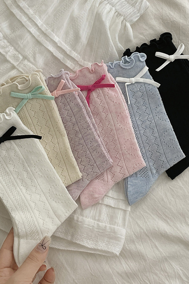 Bow Accent Ruffled Knee-High Socks
