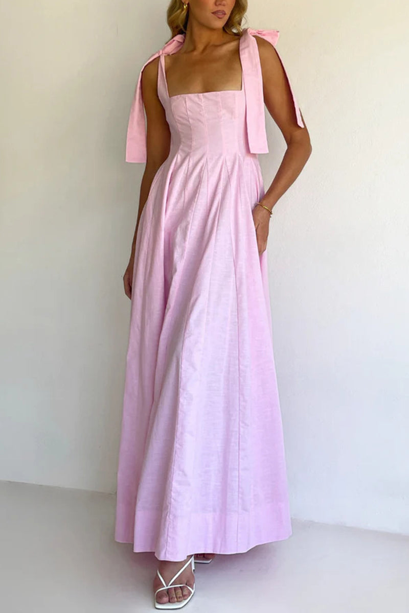 Bow Tie Strap Sleeveless Maxi Dress