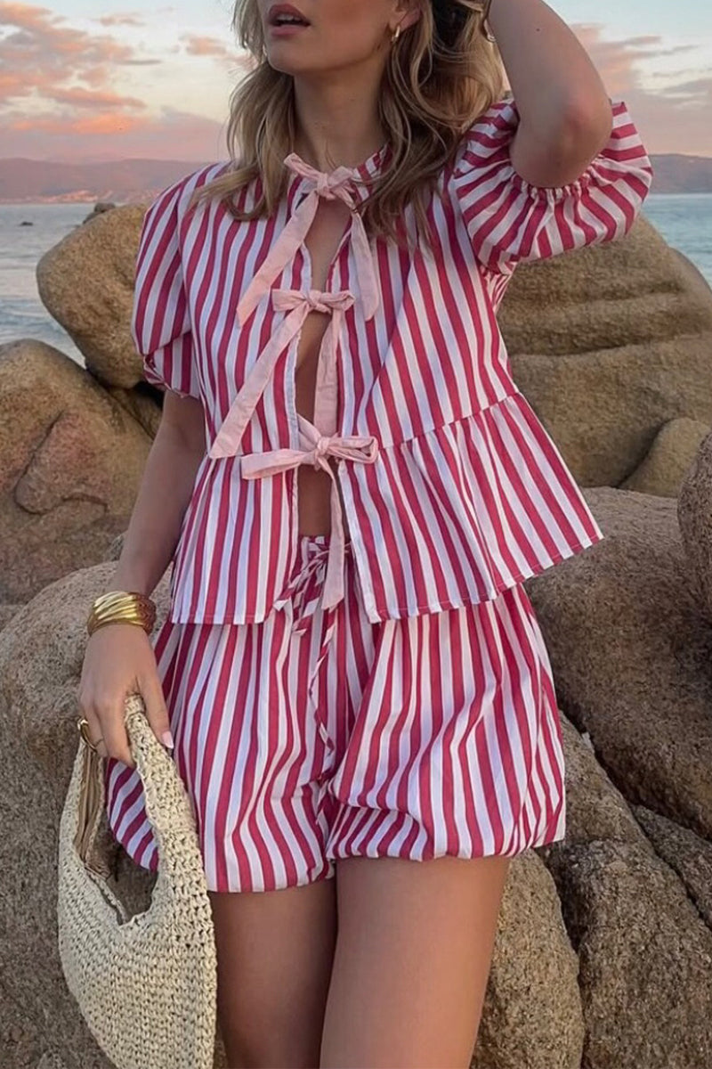 Bow-Front Striped Shorts