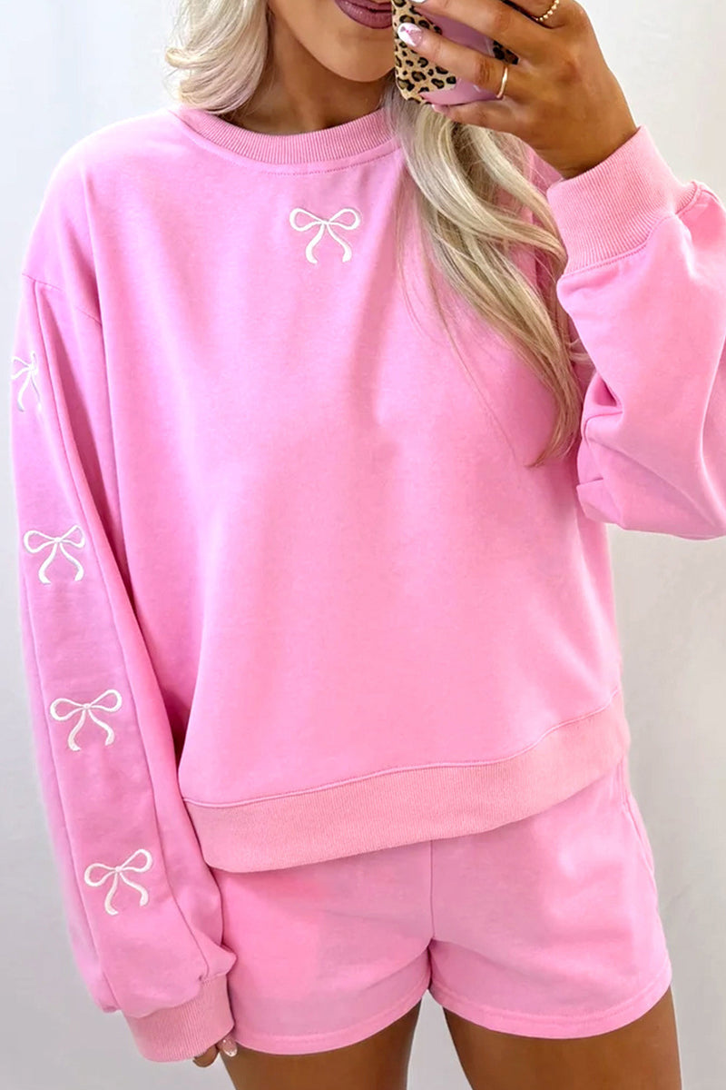Bow Detail Long Sleeve and Shorts Set