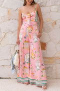 Bow Tie Printed Sleeveless Jumpsuit