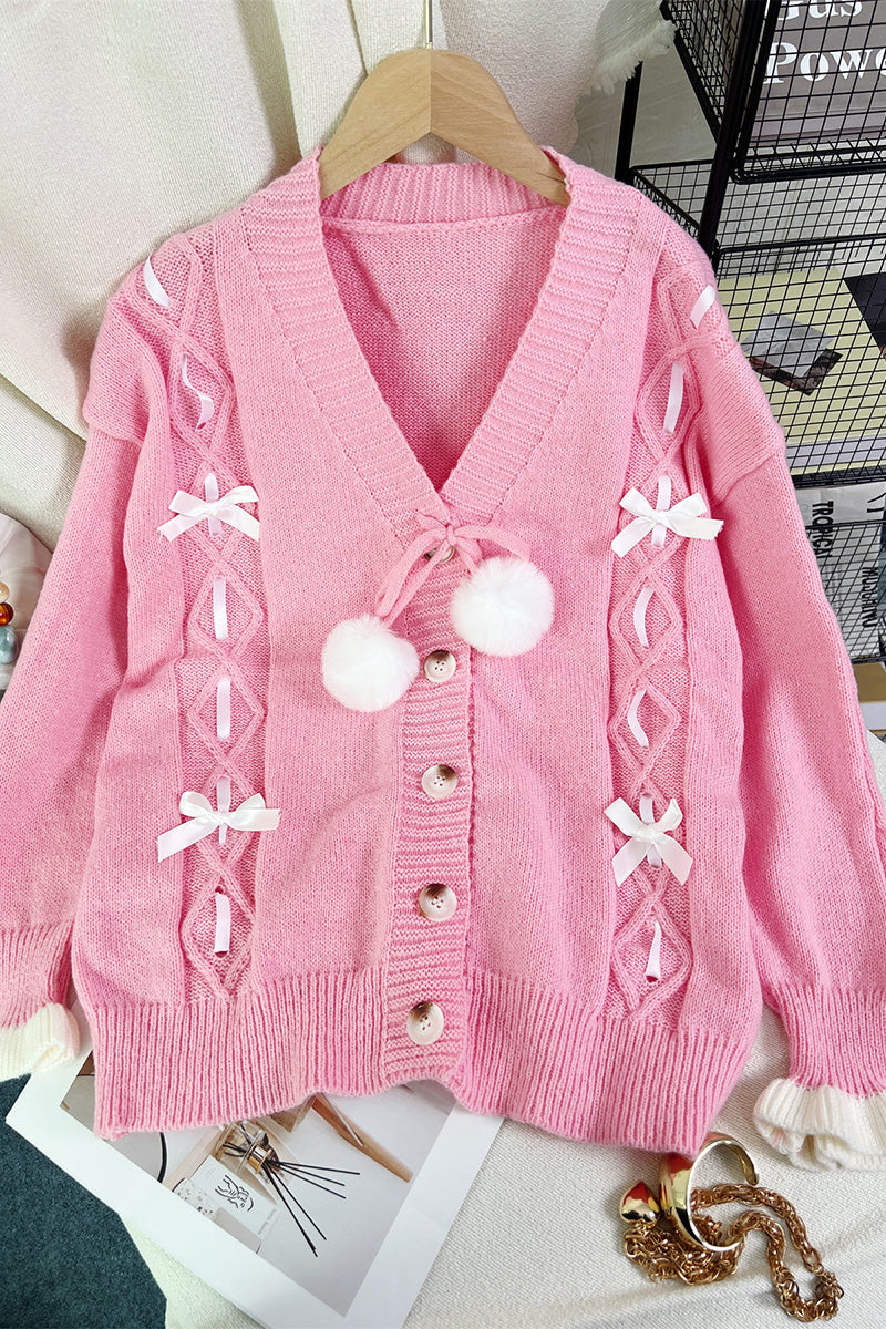 Bow Accent Button-Up Cardigan