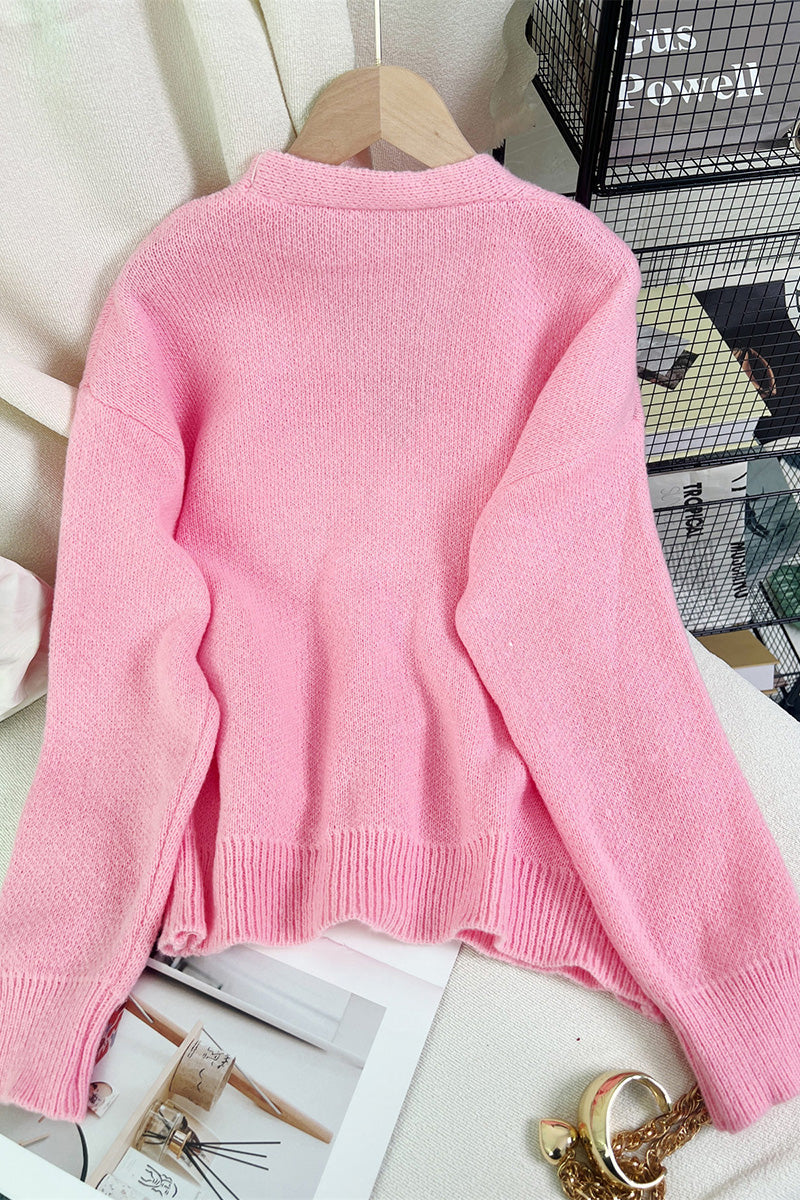 Bow Embellished V-Neck Cardigan