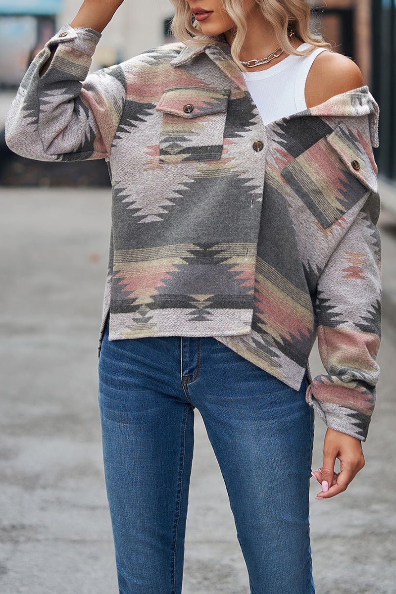 Aztec Pattern Button-Up Jacket