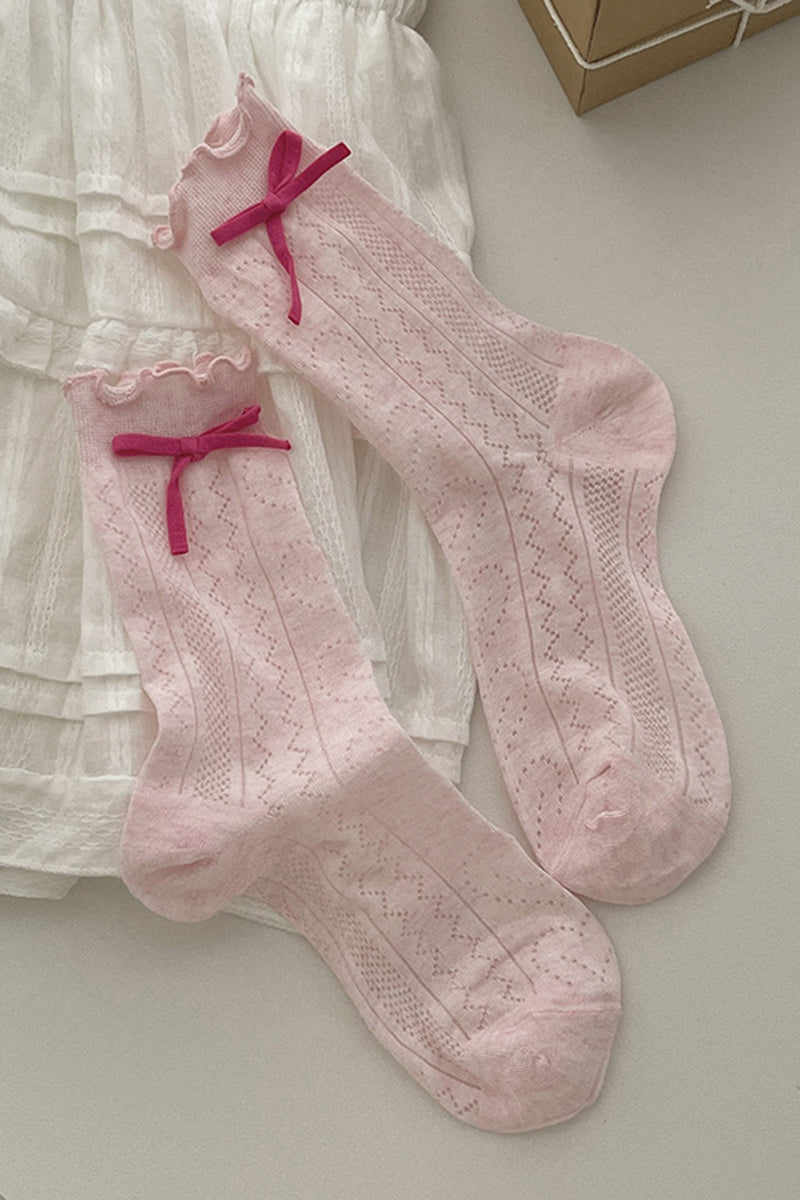 Bow Accent Ruffled Knee-High Socks