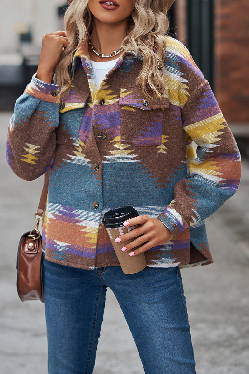Aztec Pattern Button-Up Jacket